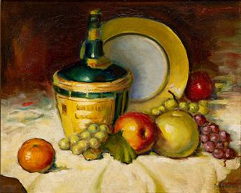 PAULETTE VAN ROEKENS Still Life with Fruit and Bottle.